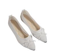 Ballerina Damen Sale, Flache Schuhe Spitz Zehe Strick Kleid Schuhe mit Bowknot Sandalen, Bequem Barfußschuhe Ballerinas Atmungsaktive Walking Slipper Rutschfest Flach Stricken Halbschuhe für Outdoor