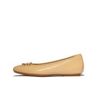 Ballerina FITFLOP "DELICATO BOW TEXTURED PATENT-LEATHER BALLET FLATS", Damen, Gr. 41, beige, Lackleder, Schuhe Ballerina, Businessschuh, Schlupfschuh mit dezenter Zierschleife (32571950-41) beige