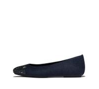 Ballerina FITFLOP "DELICATO CRYSTAL CAP-TOE DENIM BALLET FLATS", Damen, Gr. 37, blau (dunkelblau), Textil, Schuhe Ballerina, Schlupfschuh, Businessschuh mit funkelnden Strasssteinchen besetzt (5007956