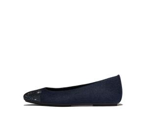 Ballerina FITFLOP "DELICATO CRYSTAL CAP-TOE DENIM BALLET FLATS", Damen, Gr. 37, dunkelblau, Textil, Schuhe Ballerina, Schlupfschuh, Businessschuh mit funkelnden Strasssteinchen besetzt (50079564-37) d