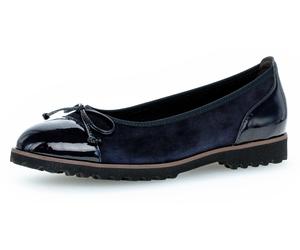 Ballerina GABOR, Damen, Gr. 35, blau (nachtblau), Lacklederimitat, Ziegenveloursleder, unifarben, Schuhe Ballerina, Flats, Chunky Slipper mit komfortablem Gummieinfass (810493-35) nachtblau