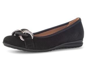 Ballerina GABOR "FLORENZ", Damen, Gr. 36, schwarz, Ziegenveloursleder, Schuhe Ballerina, Keilabsatz, Bequemschuh, Slipper, Businessschuh in Weite G (=weit) (78246951-36) schwarz