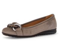 Ballerina GABOR "Florenz", Damen, Gr. 37, grau (taupe), Ziegenveloursleder, unifarben, Schuhe Ballerina, Businessschuh, Schlupfschuh mit Elastikeinfass, Weite G (18155942-37) taupe