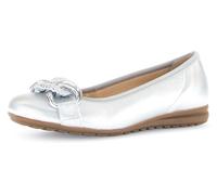 Ballerina GABOR "FLORENZ", Damen, Gr. 37, silber (silberfarben), Glattleder, metallic, Schuhe Ballerina, Keilabsatz, Businessschuh, Halbschuh, Schlupfschuh mit Zierkette (57176719-37) silberfarben