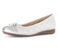 Ballerina GABOR "Florenz", Damen, Gr. 39, silber (sanftes weiß, silberfarben), Kalbsleder, Schuhe Ballerina, Halbschuh, Schlupfschuh, Businessschuh, Ziersteppungen, Weite G (72837737-39) sanftes weiß,