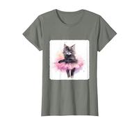 Ballerina Katze in einem Tutu. Anmutige Katze Ballerina in einem Tutu T-Shirt, Damen, Heidekraut/Armeegrün, M