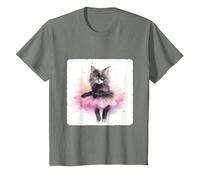 Ballerina Katze in einem Tutu. Anmutige Katze Ballerina in einem Tutu T-Shirt, Kinder, Heidekraut/Armeegrün, 116
