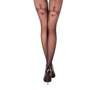 Ballerina Prive Black Secret Patterned Mock Suspender Tights-L/XL-Black/Bordeaux [BS137]