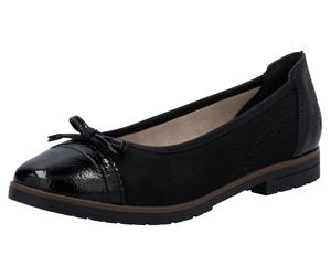 Ballerina RIEKER, Damen, Gr. 36, schwarz, Lacklederimitat, Lederimitat, unifarben, Schuhe Ballerina, Loafer, Schlupfschuh, Flats, Slipper, Businessschuh mit Schleifchen, Topseller (26062530-36)