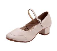 Ballerina-Schuhe mit kleinem Absatz, für Damen, bequem, schick, Ballerinas, quadratischer Absatz, runde Spitze, verstellbare Riemchen und Schnalle, rutschfeste Komfortsohle, elegante Ballerina, Tanz