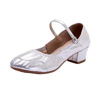 Ballerina-Schuhe mit kleinem Absatz, für Damen, bequem, schick, Ballerinas, quadratischer Absatz, runde Spitze, verstellbare Riemchen und Schnalle, rutschfeste Komfortsohle, elegante Ballerina, Tanz
