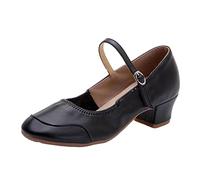 Ballerina-Schuhe mit kleinem Absatz, für Damen, bequem, schick, Ballerinas, quadratischer Absatz, runde Spitze, verstellbare Riemchen und Schnalle, rutschfeste Komfortsohle, elegante Ballerina, Tanz