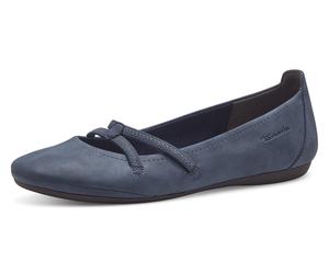 Ballerina TAMARIS "Caterina", Damen, Gr. 40 (6,5), blau (navy), Lederimitat, Schuhe Ballerina, Flats, Festtagsmode, Slipper mit Gummizugriemchen (40642853-40) navy