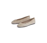 Ballerina TOMMY HILFIGER "TH HARDWARE SUEDE BALLERINA", Damen, Gr. 40, grau (taupe), Veloursleder, Schuhe Ballerina, Flats, Businessschuh, Bequemschuh, Schlupfschuh mit TH-Logo (56248627-40)