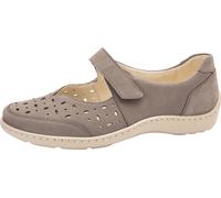 Ballerina WALDLÄUFER "HENNI", Damen, Gr. 10 (44,5), grau (taupe), Nubukleder, Schuhe Ballerina, Klettschuh, Komfortschuh mit Perforation, H-Weite (86624515-10) taupe