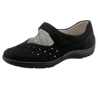 Ballerina WALDLÄUFER "HENNI", Damen, Gr. 4 (37), schwarz, Nubukleder, Schuhe Ballerina, Klettschuh, Komfortschuh mit Perforation, H-Weite (96077654-4) schwarz