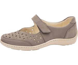 Ballerina WALDLÄUFER "HENNI", Damen, Gr. 7 (40,5), grau (taupe), Nubukleder, Schuhe Ballerina, Klettschuh, Komfortschuh mit Perforation, H-Weite (86624515-7) taupe