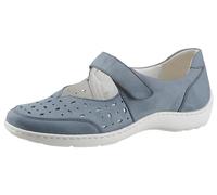 Ballerina WALDLÄUFER "HENNI", Damen, Gr. 8 (42), blau (jeansblau), Nubukleder, Schuhe Ballerina, Klettschuh, Komfortschuh mit Perforation, H-Weite (30501735-8) jeansblau
