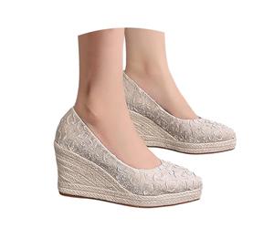 Ballerinas Damen Elegant Stickerei Keilabsatz Pumps Slip-on Einzelne Schuhe Spitze Stöckelschuhe Geschlossen Sandaletten Gothic Sandalen Pendler Absatzschuhe Abendschuhe