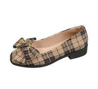 Ballerinas für Damen, bequem, kleiner Absatz, Mokassins für Damen, kariert, große dekorative Schleife, niedrige Öffnung, abgerundete Spitze | Komfortschuhe, schick, Retro-Stil, für Büro, Stadt, Alltag