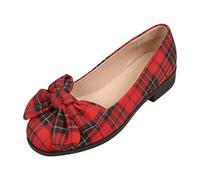 Ballerinas für Damen, bequem, kleiner Absatz, Mokassins für Damen, kariert, große dekorative Schleife, niedrige Öffnung, abgerundete Spitze | Komfortschuhe, schick, Retro-Stil, für Büro, Stadt, Alltag