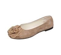 Ballerinas für Damen, flach, bequem, leicht, aus weichem Wildleder, runde Spitze, niedrige Passform, weiche Sohle, rutschfest, elegante Fliege, große Größe, ideal für den Alltag, Arbeit, kaki, 41 EU