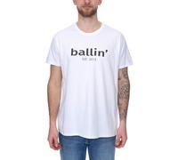 Ballin Est. 2013 Herren nachhaltiges Baumwoll-Shirt mit Logo-Print auf der Front Kurzarm-Shirt SH-REG-H050-WHT Weiß S
