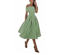 Ballkleid Brautjungfernkleider,Einschultriger Dreiviertelrock aus Satin in A-Linie,Grey Green C,US8,Damen Elegant Hochzeit Brautjungfernkleider