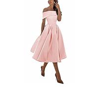 Ballkleid Brautjungfernkleider,Einschultriger Dreiviertelrock aus Satin in A-Linie,Pink A,US2,Damen Elegant Hochzeit Brautjungfernkleider