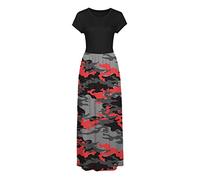 Ballkleid Damen Sommerkleid Cocktailkleider Damen Spaghetti-Träger Ärmellos Langes Kleid Kleid Grün Damen Imitation Denim Druck Kleider,5-Red,M