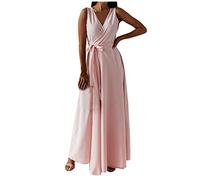 Ballkleider Damen Lang Einfarbige Cocktailkleid Ärmellos V-Ausschnitt Partykleid Hohe Taille Abendkleid Abiballkleid mit Schnürung Brautjungfern Kleider Knöchellang Maxikleid Hochzeitskleid