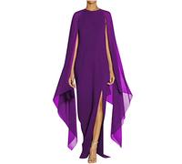 Ballkleider Damen Lang Kleid Der Königin mit Temperament Chiffon Mode Schulterfrei Einfarbige Partykleid Hohe Taille Cocktailkleid Ärmellos Rundhals Abendkleid Bodenlang Abiballkleid mit Schlitz