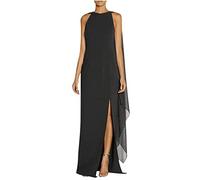 Ballkleider Damen Lang Kleid Der Königin mit Temperament Chiffon Mode Schulterfrei Einfarbige Partykleid Hohe Taille Cocktailkleid Ärmellos Rundhals Abendkleid Bodenlang Abiballkleid mit Schlitz