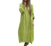 Ballkleider lang Kleid festlich Shirtkleider Sommer Sommerkleid große größen Leinen Revers Langarm Maxi T-Shirt mit Taste Festliche Kleider mädchen Hawaii（Minzgrün, XL