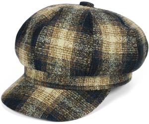 Ballonmütze STYLEBREAKER "Ballonmütze Karo Muster", Damen, blau (dunkelblau, braun, beige), Obermaterial: 80% Polyester PES. 20% Wolle WO., Modisch, Mützen (98119742-0) dunkelblau, braun, beige