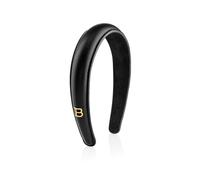 Balmain Hair HC Black Leather Puffed Headband with Gold Plated Logo
