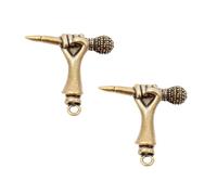 Baluue 2 Stück Selbstgemacht Schlüsselanhänger Mikrofon Anhänger aus Messing Goldfarbene Schlüsselanhänger Deko mit Bohrung Kreatives Mikrofon Modell für Schmuckherstellung