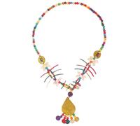 Baluue Boho ethnische Lange Perlenkette Damen Holz Muschel Halskette Baumwolle Leinen Allergiefrei Gelb Urlaubsschmuck Strandstil Modisch Elegant