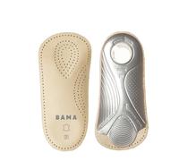 BAMA Premium Leather Footbed ⅔, orthopädische Einlegesohle anatomisch geformt, aus Echtleder, rutschfest, Unisex, Braun/Silber/Schwarz, 1 Paar - 37 EUR