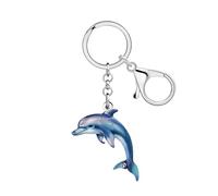 BAMAY Acryl Spaß Delphin Schlüsselanhänger Ozean Fisch Schlüsselring Tier Schlüsselbunde Delphin Geschenke für Frauen Mädchen Rucksack Zubehör (Blau)