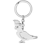 BAMAY Edelstahl Aras Papagei Schlüsselanhänger Nymphensittich Vogel Auto Schlüsselanhänger Charms Geschenke für Frauen Mädchen (Kakadu Papagei Versilbert)