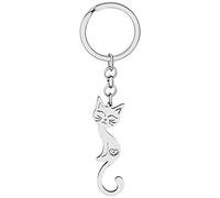 BAMAY Edelstahl Silber Vergoldet Katze Schlüsselanhänger Kätzchen Schlüsselanhänger Haustiere Schmuck für Frauen Mädchen Charms Geschenke (Versilbert 041)