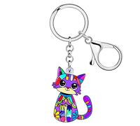 BAMAY Niedliche Katze Schlüsselanhänger Acryl Auto Schlüsselanhänger Ringe Haustiere Schmuck Katze Geschenke für Katzenliebhaber Frauen Mädchen Kätzchen Charms (Lila 130)