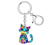 BAMAY Niedliche Katze Schlüsselanhänger Acryl Auto Schlüsselanhänger Ringe Haustiere Schmuck Katze Geschenke für Katzenliebhaber Frauen Mädchen Kätzchen Charms (Blau 130)