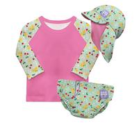 Bambino Mio UPF 40+ Set mit wiederverwendbaren Schwimmwindeln (0-6 Monate) FRUCHTIGES OBST | Enthält Schwimmwindelhose, Schwimm-Rashguard-Oberteil und Schwimmhaube für Babys und Kleinkinder