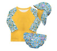 Bambino Mio UPF 40+ Set mit wiederverwendbaren Schwimmwindeln (6-12 Monate) FLEIßIEGE BIENEN | Enthält Schwimmwindelhose, Schwimm-Rashguard-Oberteil und Schwimmhaube für Babys und Kleinkinder