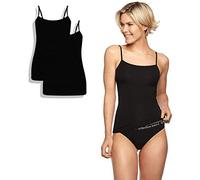 Bamboo Basics - Damen Bambus Spaghettitops - Vera - 2er-Pack - Runden Halsausschnitt - Verstellbare, Schmale Schultergurte - Atmungsaktiv - M - Schwarz