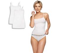 Bamboo Basics - Damen Bambus Spaghettitops - Vera - 2er-Pack - Runden Halsausschnitt - Verstellbare, Schmale Schultergurte - Atmungsaktiv - L - Weiß