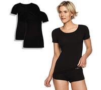 Bamboo basics Damen T-Shirt KATE, 2er Pack - Unterhemd, Rundhals, Single Jersey, schwarz, S Schwarz