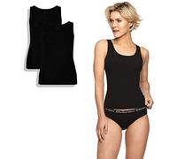 Bamboo Basics - Damen Bambus Tanktops - Anna - 2er-Pack - Runden Halsausschnitt und breite Schultergurte - Atmungsaktiv - M - Schwarz